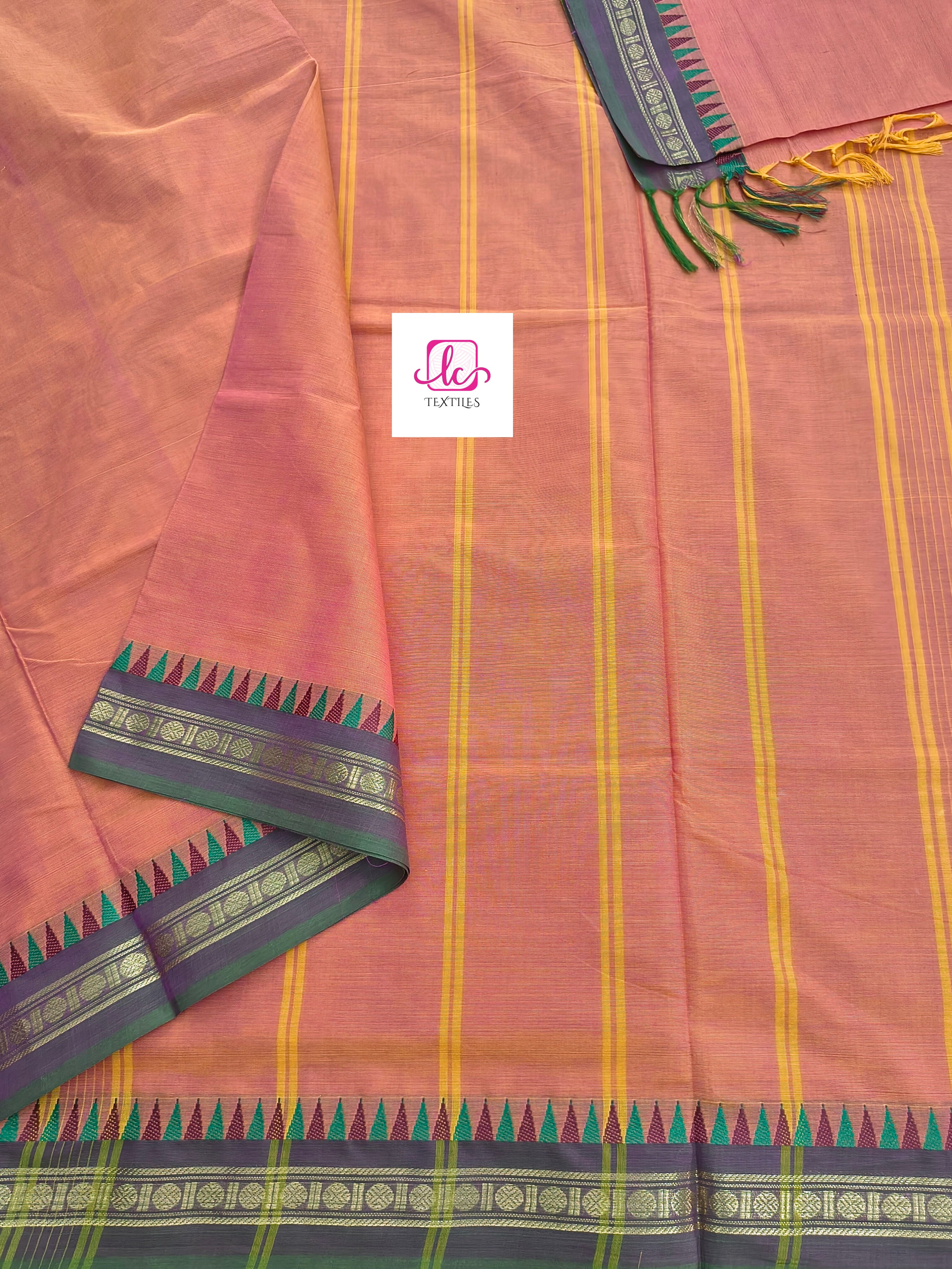 Chettinad Cotton Office Wear Yellow mixed pink