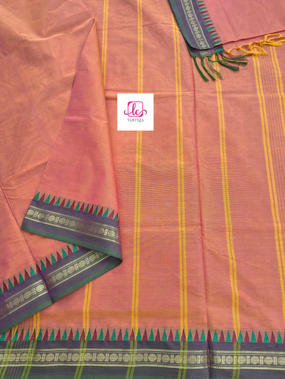 Chettinad Cotton Office Wear Yellow mixed pink