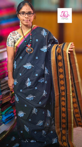 Chettinad Cotton Printed Navy blue mixed green