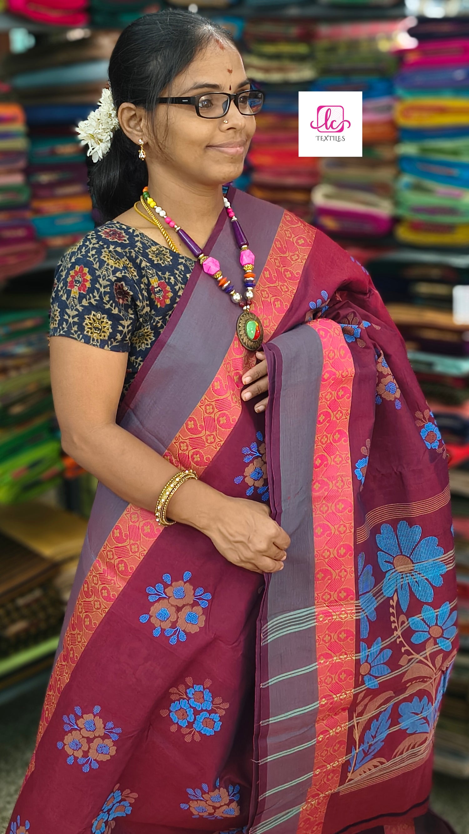 Chettinad Cotton Printed Maroon