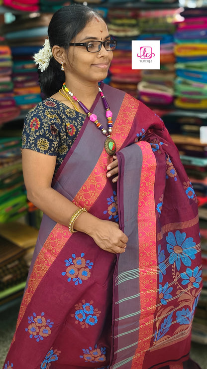 Chettinad Cotton Printed Maroon