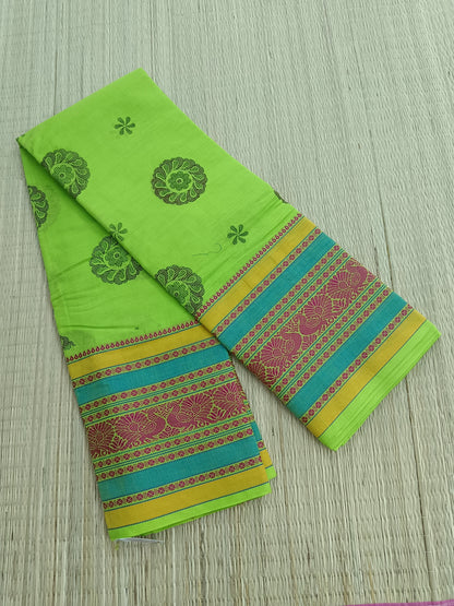 Chettinad Cotton Printed Neon  green