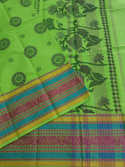 Chettinad Cotton Printed Neon  green