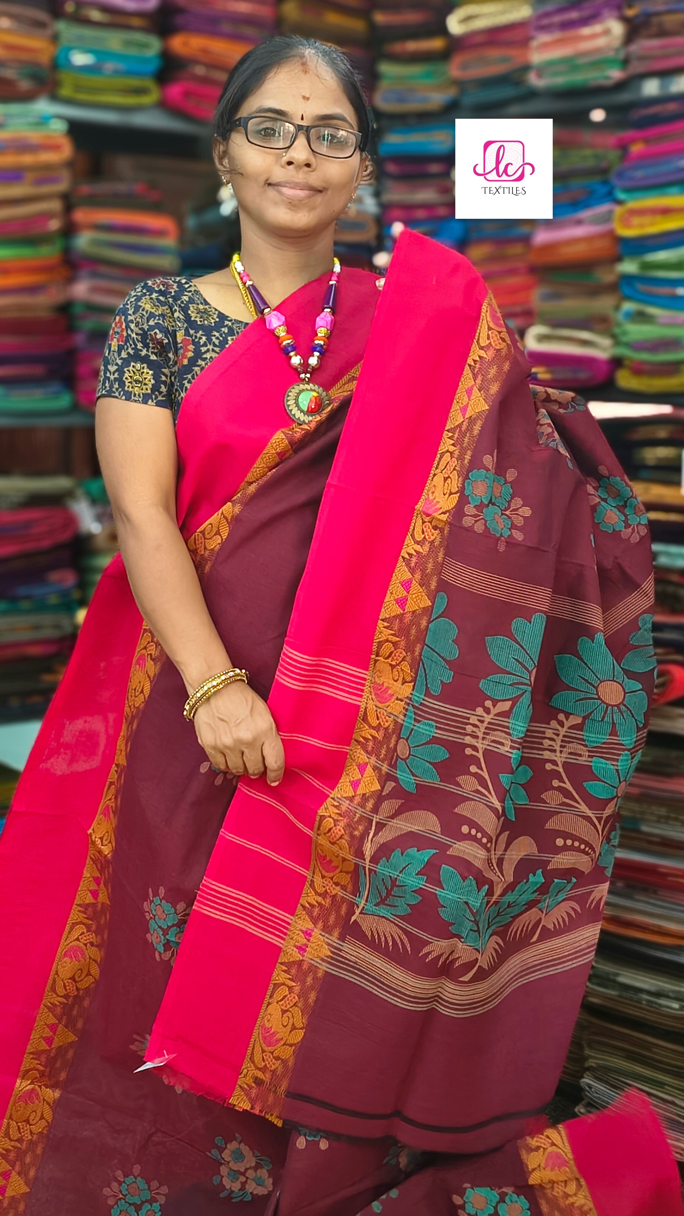 Chettinad Cotton Printed maroon 