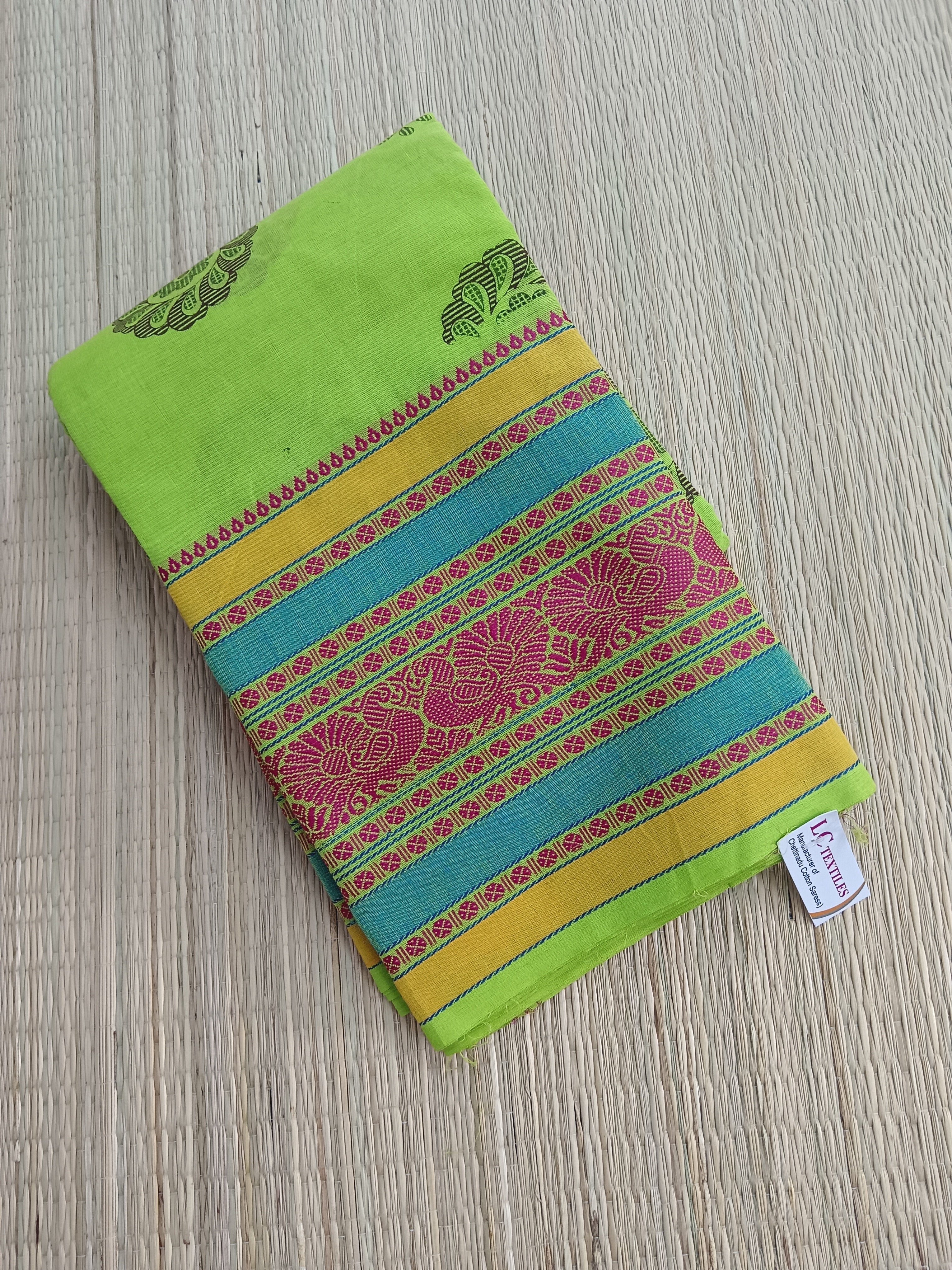 Chettinad Cotton Printed Neon  green