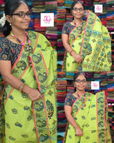 Chettinad Cotton Printed lemon yellow mixed green 