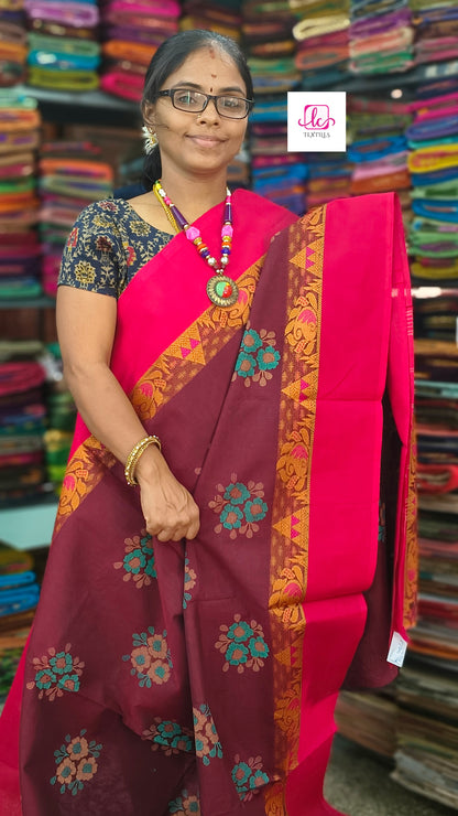 Chettinad Cotton Printed maroon