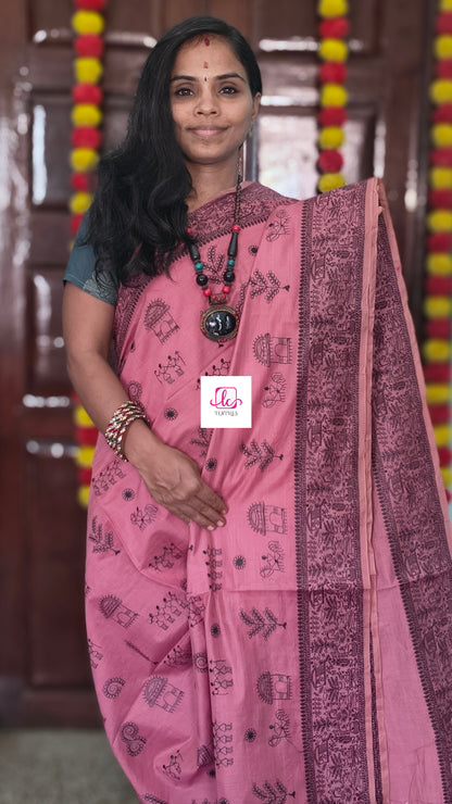 Fancy saree Madhubani cotton Dusty Rose