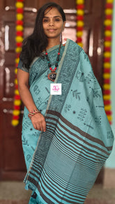 Fancy saree Madhubani cotton Dusty sea green