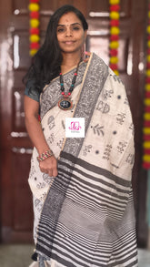 Fancy saree Madhubani cotton Half white
