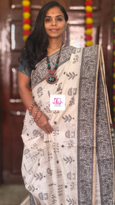 Fancy saree Madhubani cotton Half white