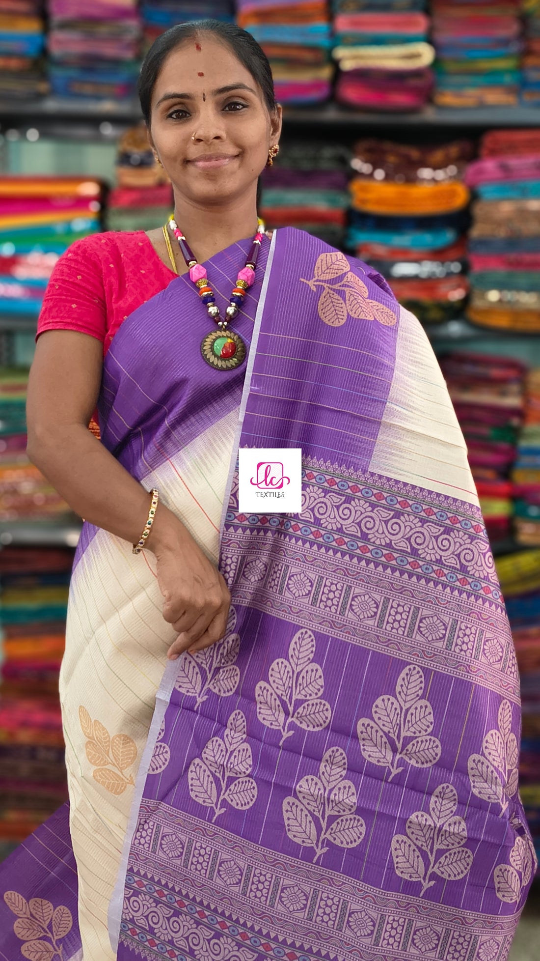 Fancy saree Semi tussar Half white