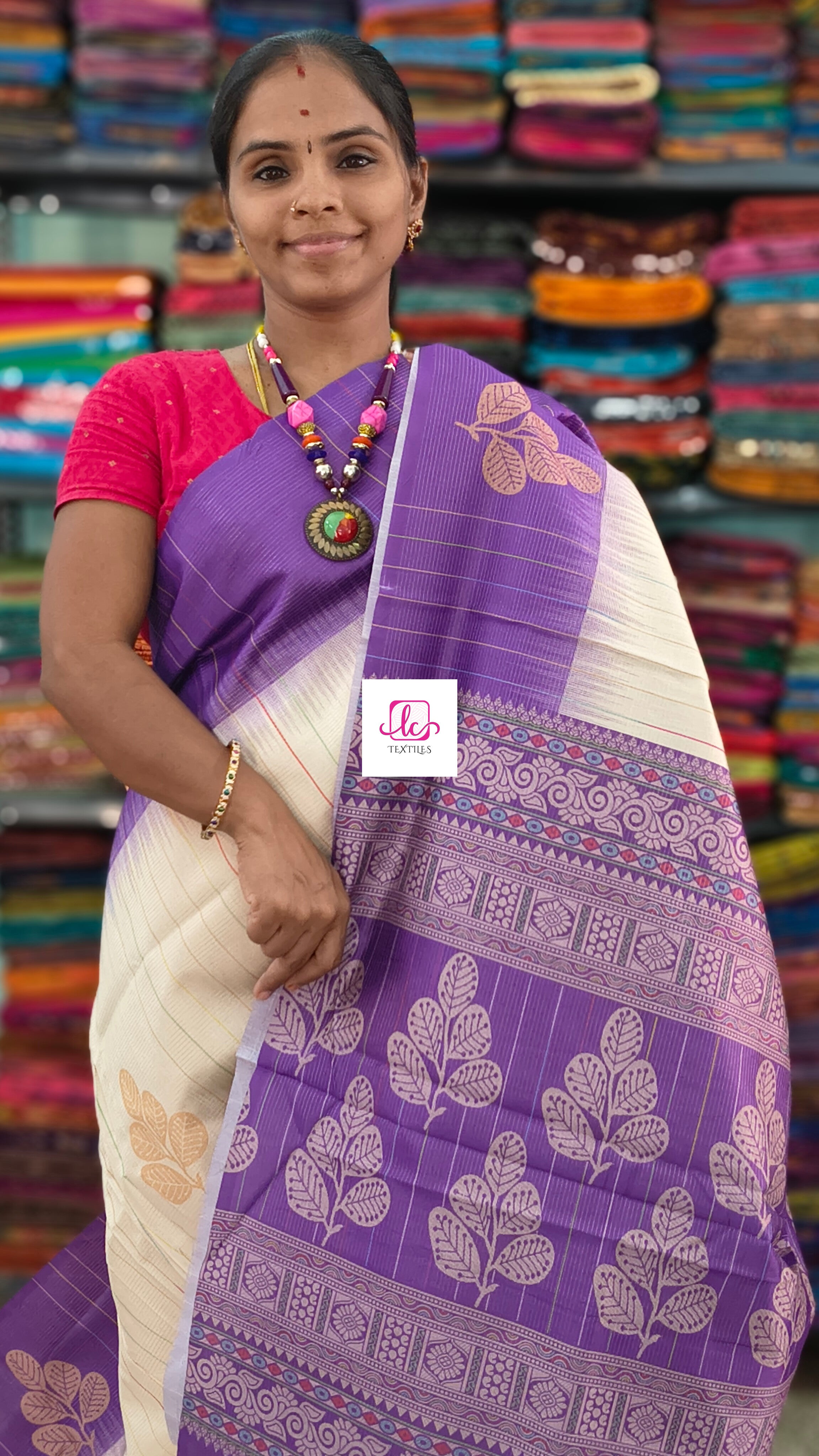 Fancy saree Semi tussar Half white
