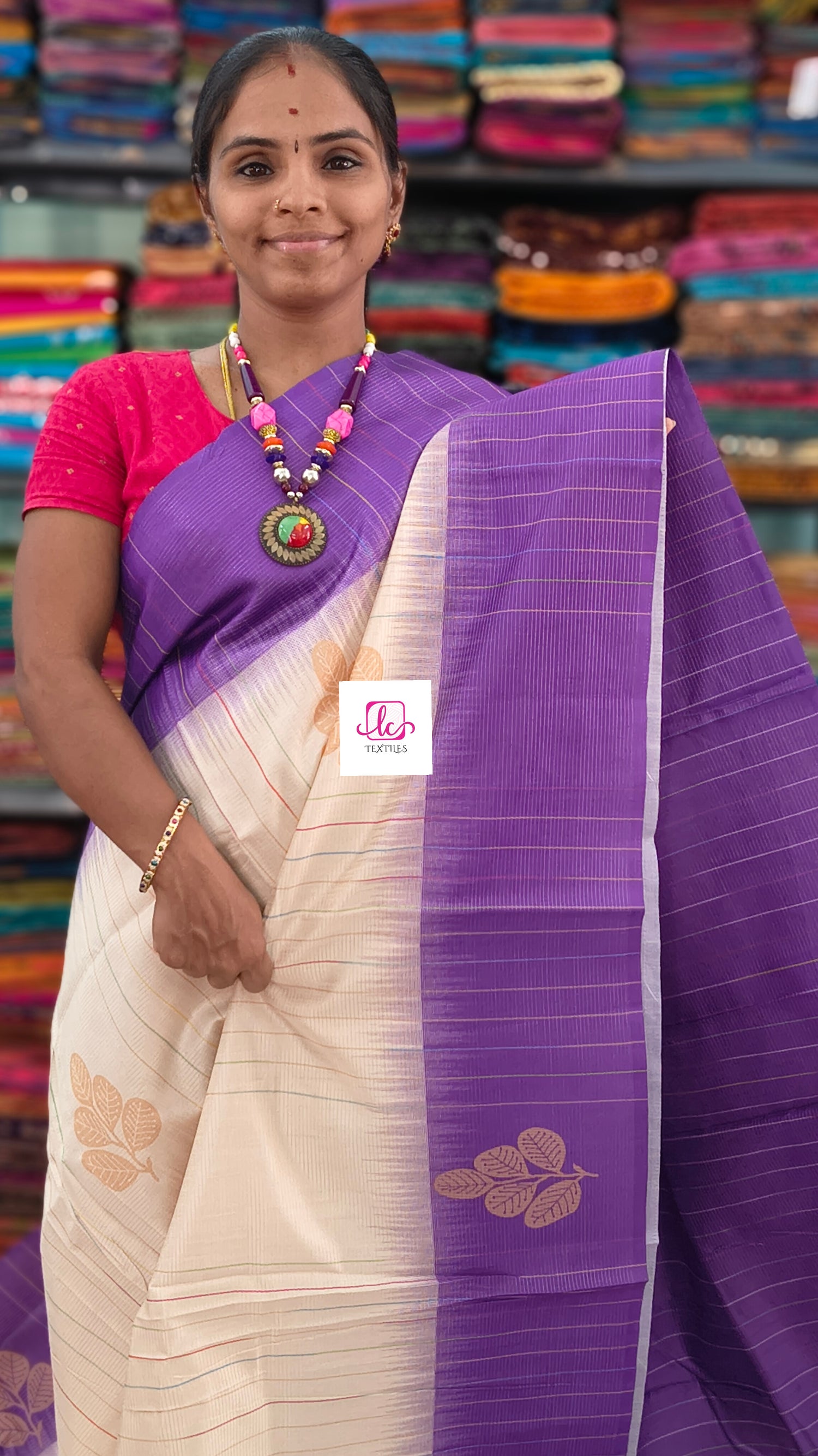 Fancy saree Semi tussar Half white