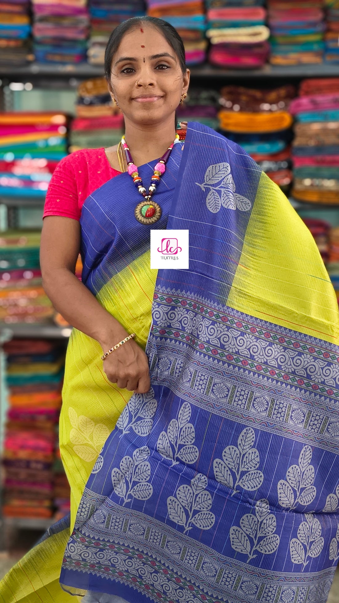 Fancy saree Semi tussar Neon green