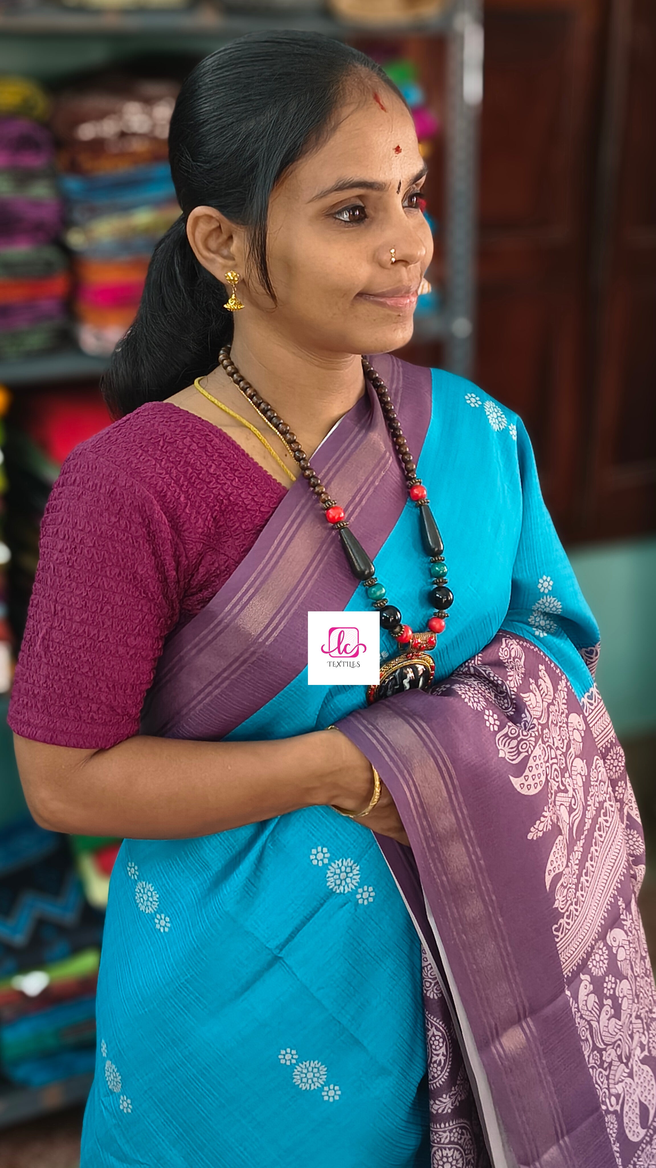 Fancy saree Semi tussar Skyblue