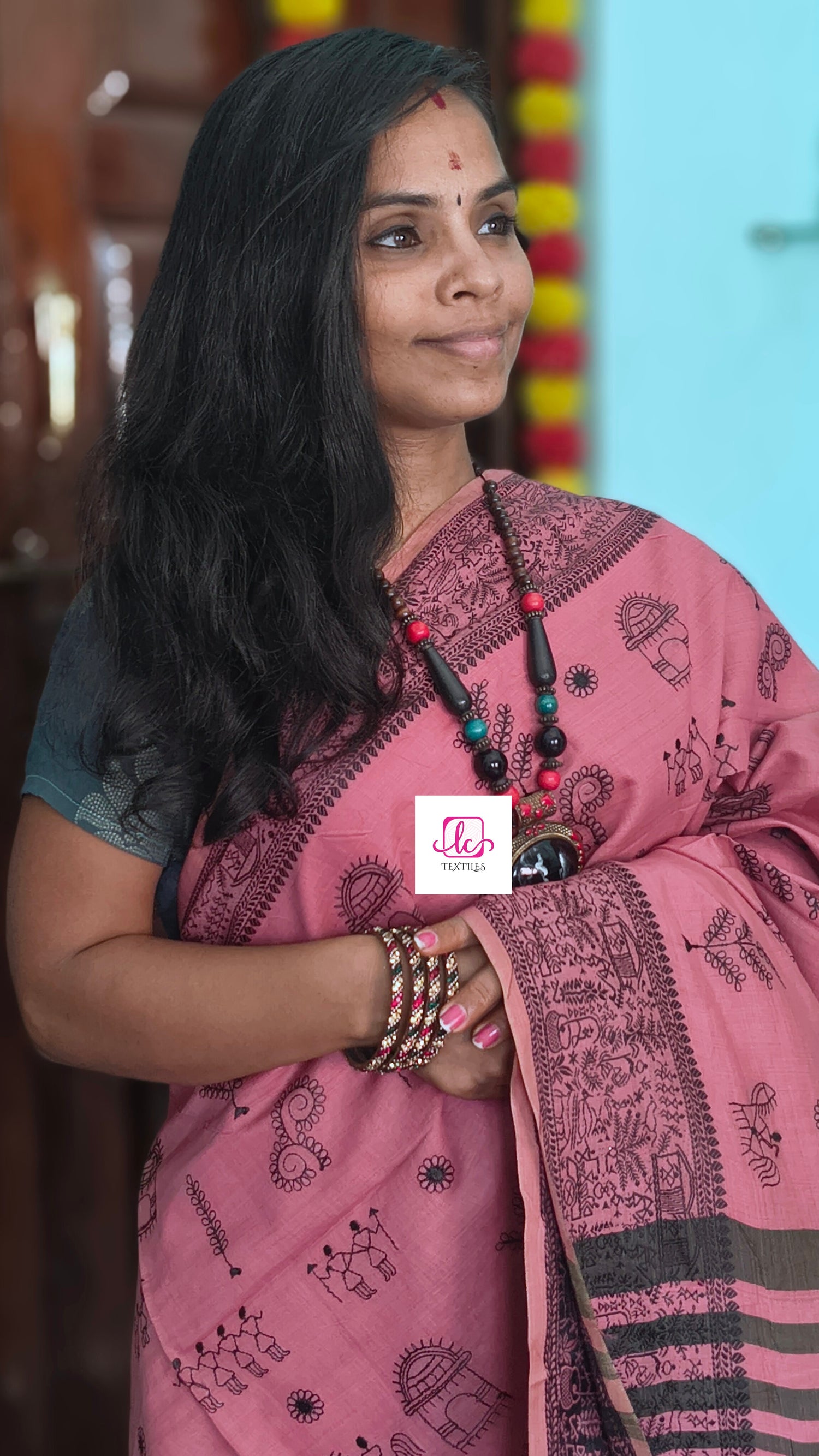 Fancy saree Madhubani cotton Dusty Rose