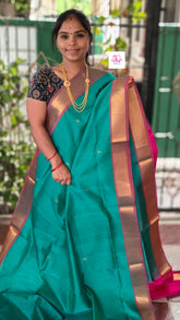 Handloom Kanchi  Silk Cotton Butta Rama Green