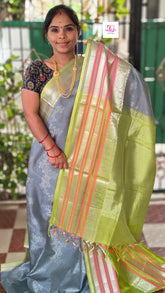 Handloom Kanchi  Silk Cotton All over body design Grey
