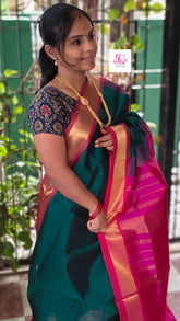 Handloom Kanchi  Silk Cotton Dark green