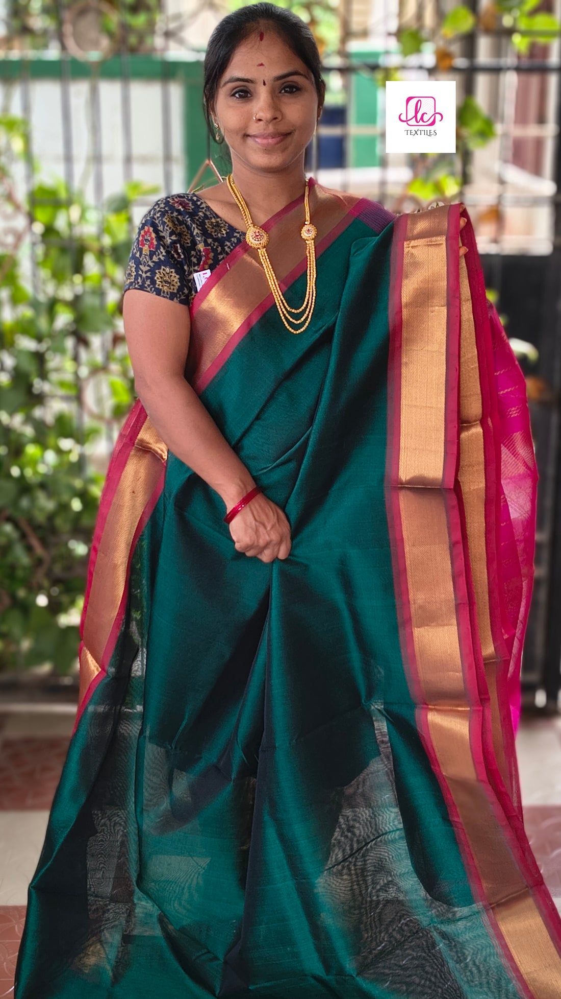 Handloom Kanchi  Silk Cotton Dark green