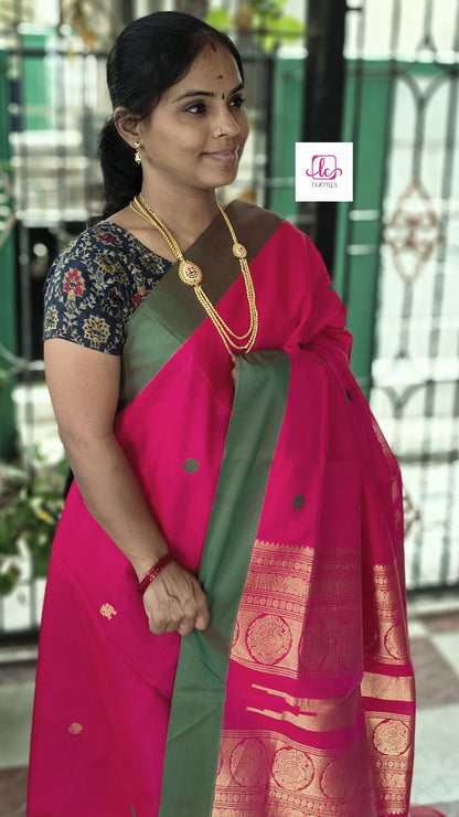 Handloom Kanchi  Silk Cotton Redish pink