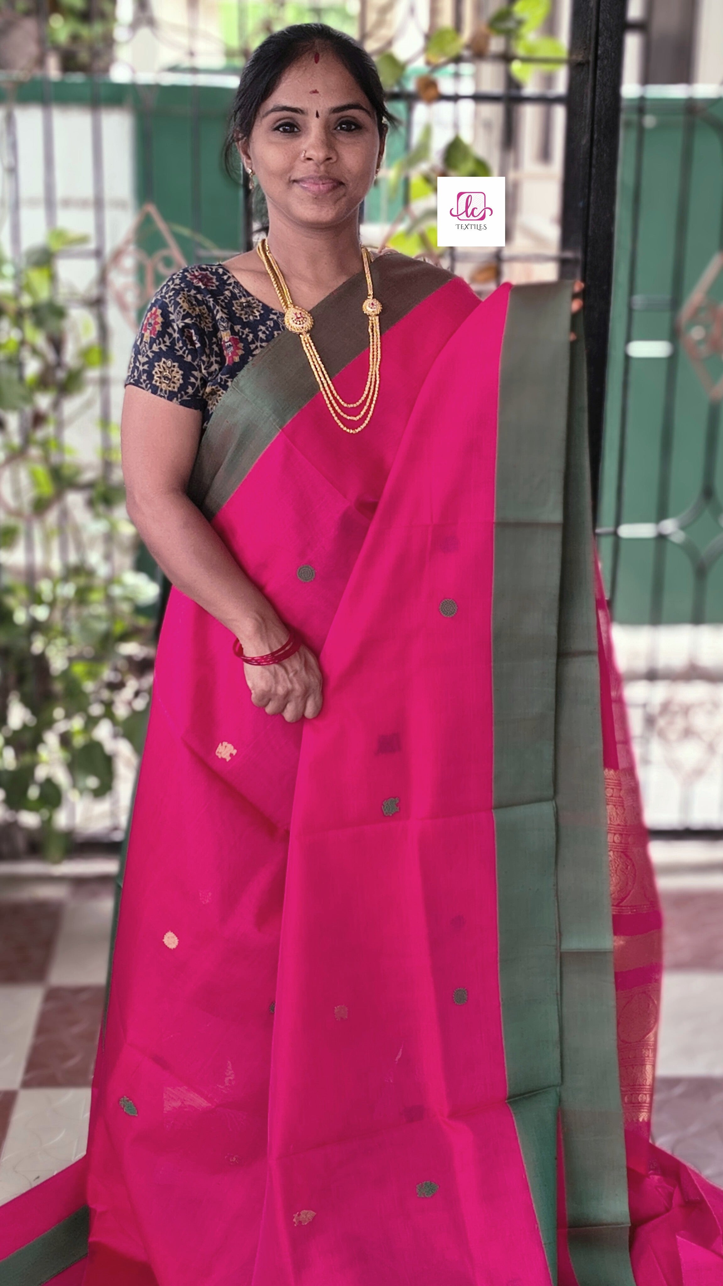 Handloom Kanchi  Silk Cotton Redish pink 