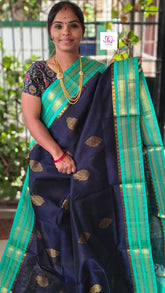 Handloom Kanchi  Silk Cotton Butta Dark Blue