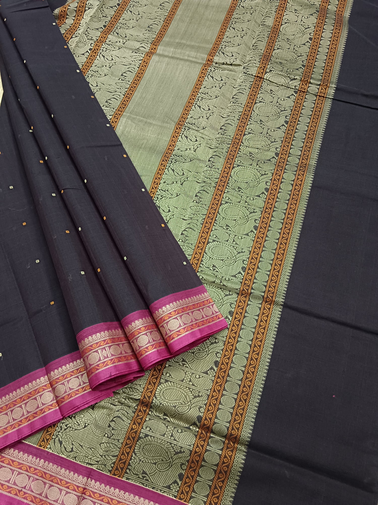 Heritage Handwoven Cotton Small Butta Brown