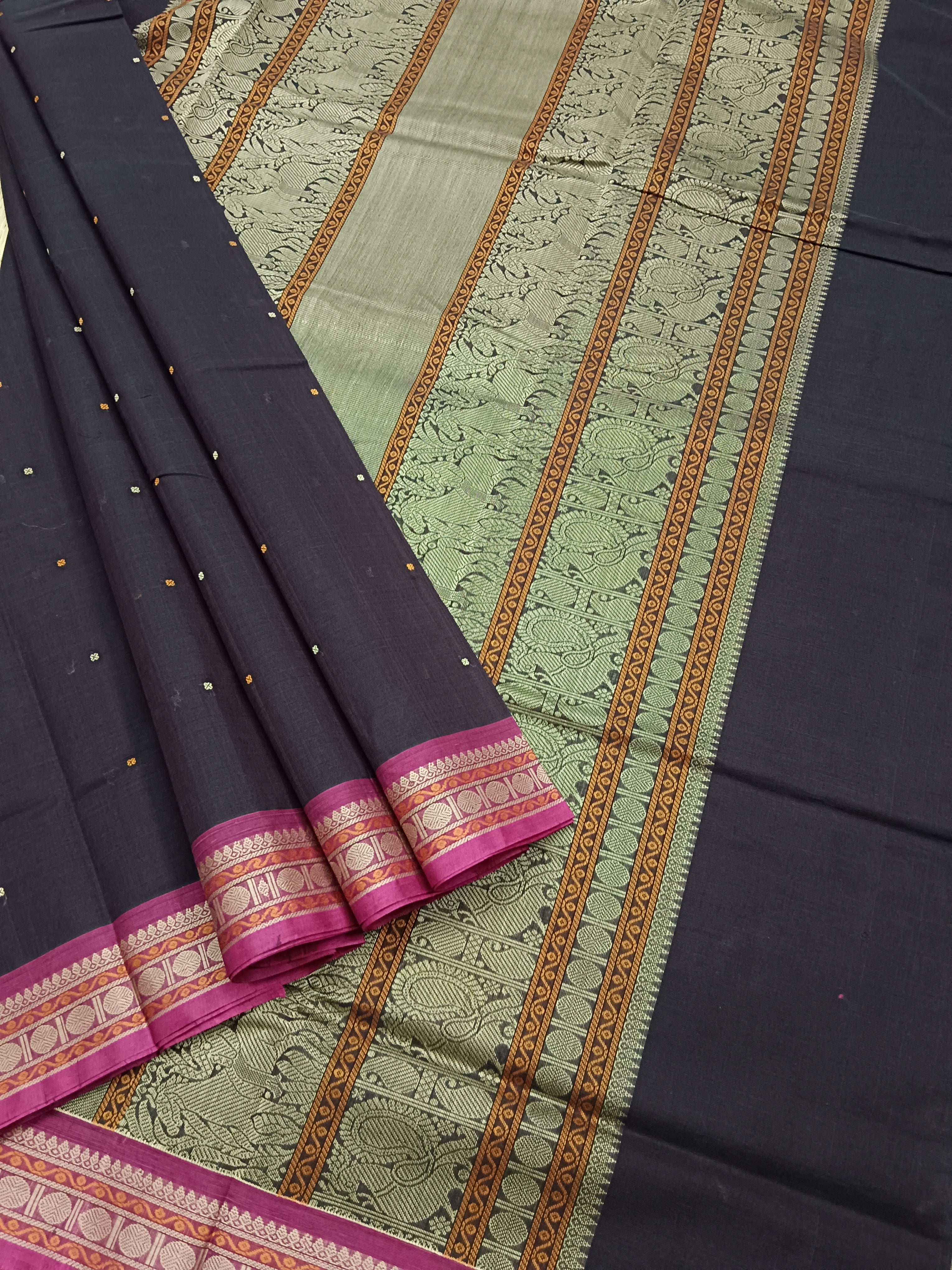 Heritage Handwoven Cotton Small Butta Brown