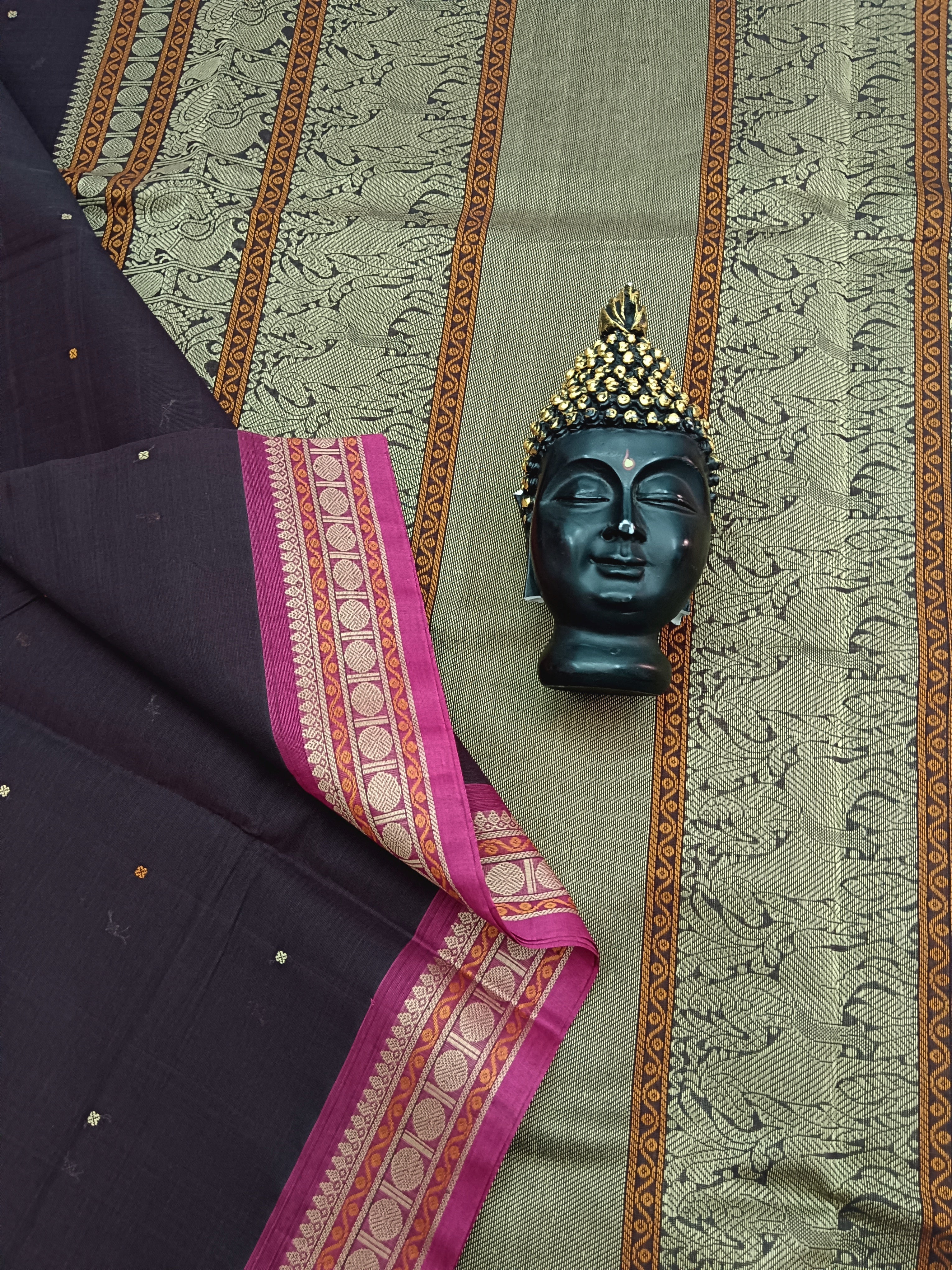 Heritage Handwoven Cotton Small Butta Brown 