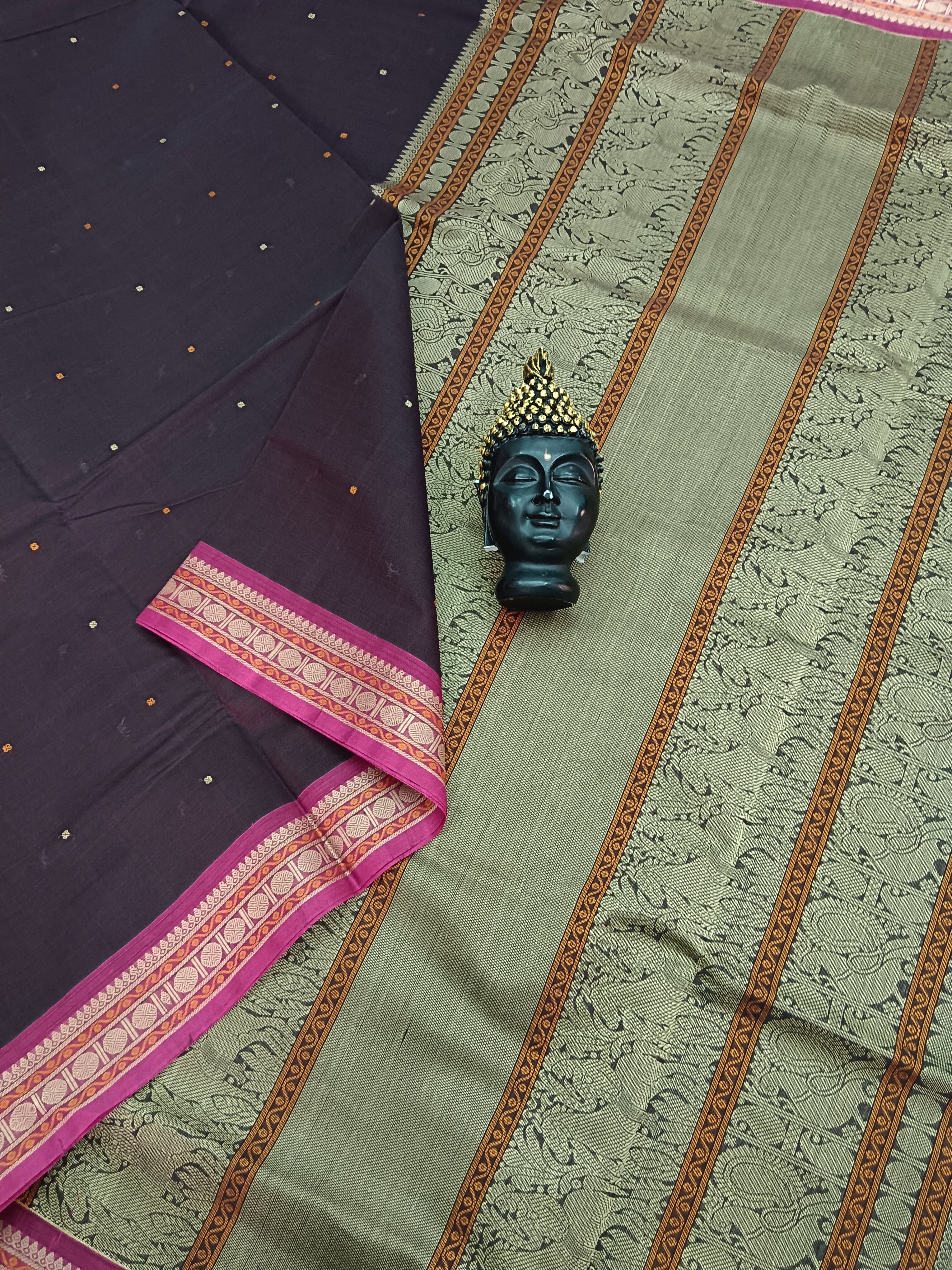 Heritage Handwoven Cotton Small Butta Brown