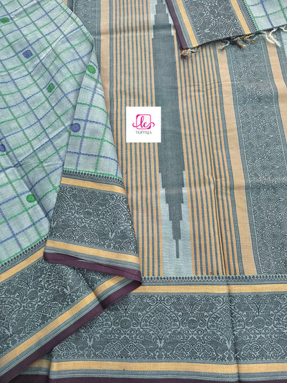 Heritage Handwoven cotton Big Checks Butta Grey 