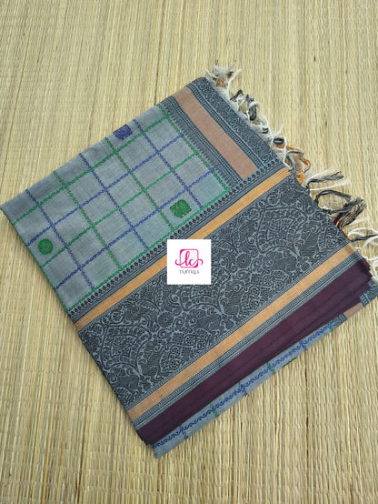Heritage Handwoven cotton Big Checks Butta Grey 