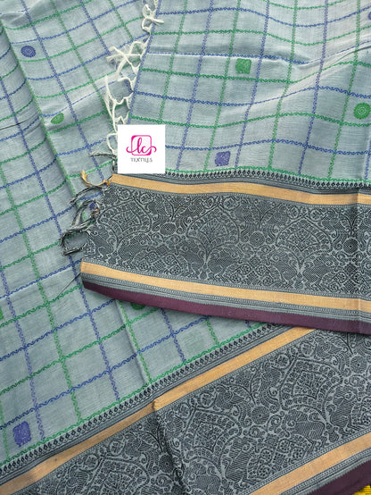 Heritage Handwoven cotton Big Checks Butta Grey 