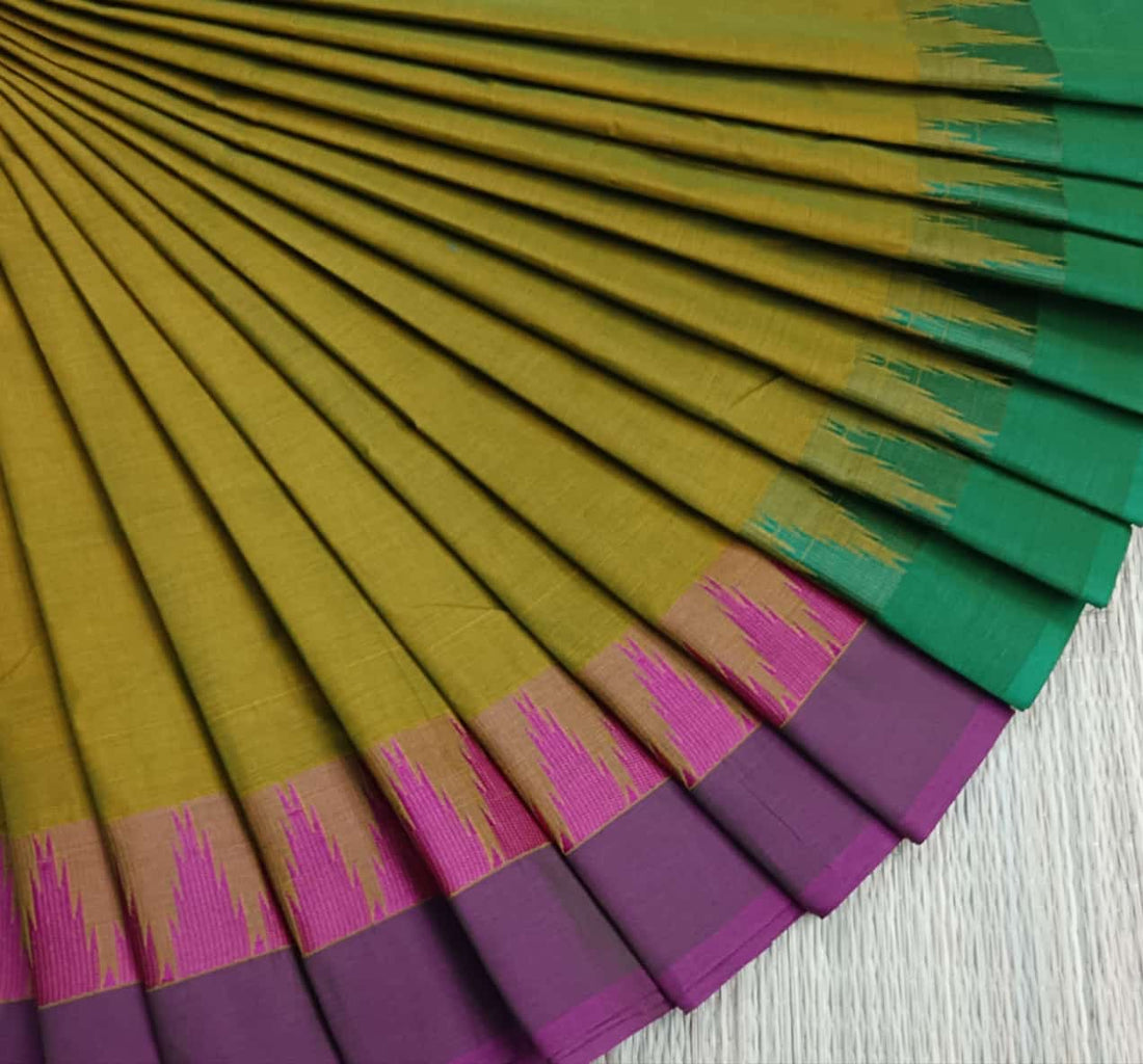 Chettinad Cotton -Daily Wear -Yellow mixed green Dual tone - CDW87
