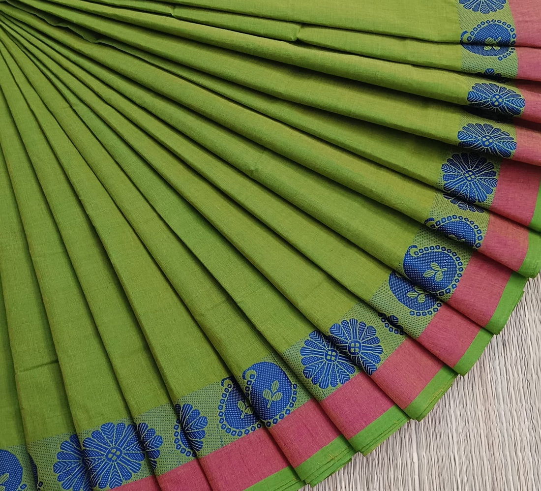 Chettinad Cotton -Daily Wear -Yellow mixed Parrot green  - CDW109