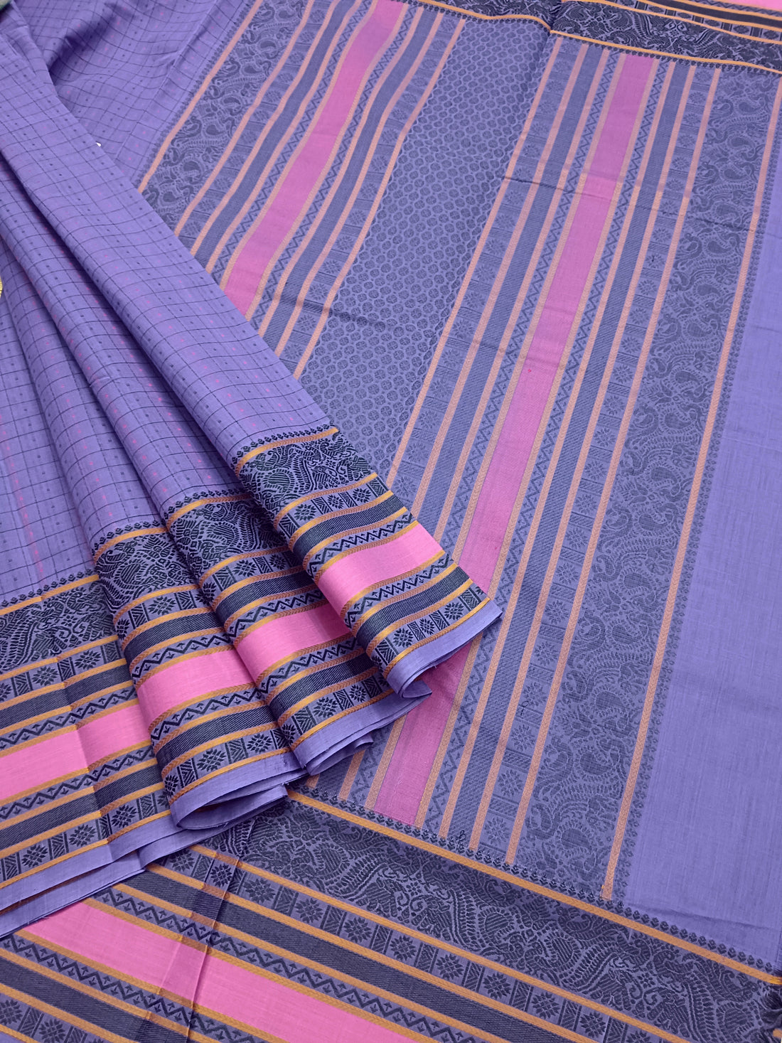 Heritage Handwoven cotton -Lakshadeepam-Lavender -20