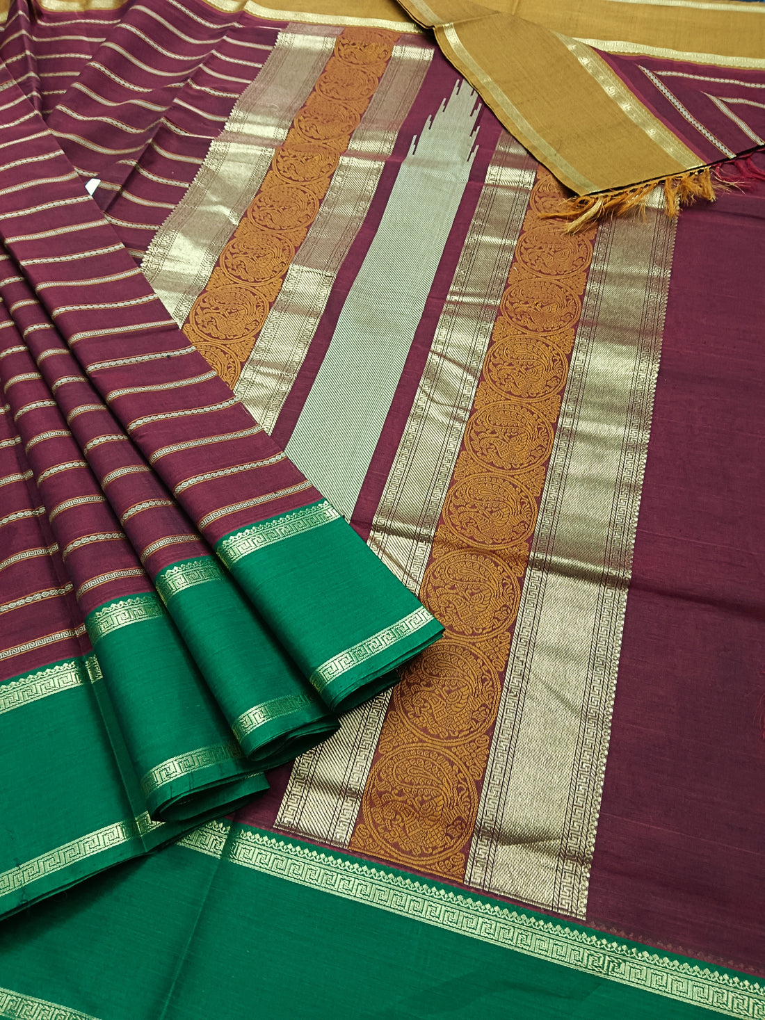 Heritage Handwoven cotton -Veldhari-Dark Maroon -26