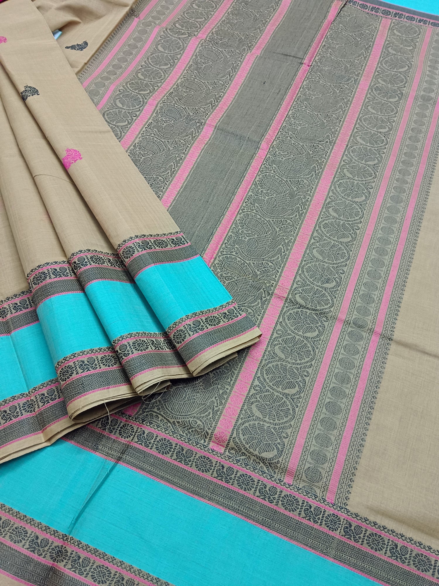 Heritage Handwoven cotton -Butta-Beige khaki -24