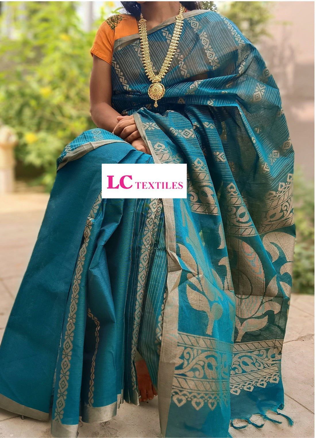 Negamam Cotton Saree - All over Design-Peacock Blue - NC 01