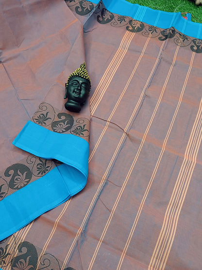 Chettinad Cotton Daily Wear  Orange with blue dual ton Saree - CDW03