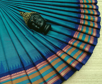 Chettinad Cotton -  Office Wear - Teal Blue Dual Tone Saree CCOW07