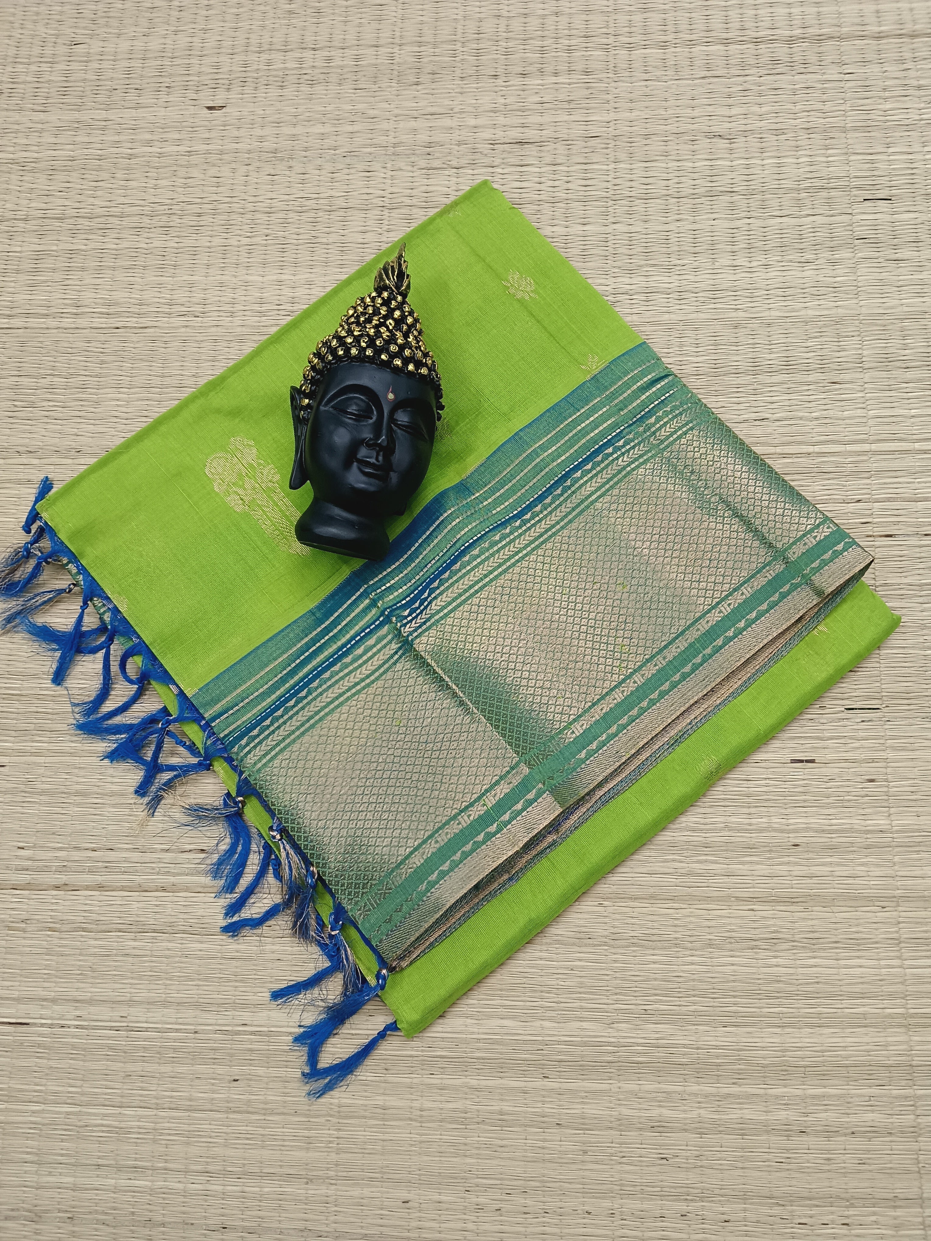 Handloom Kanchi Silk Cotton - Lime Green-HSC02