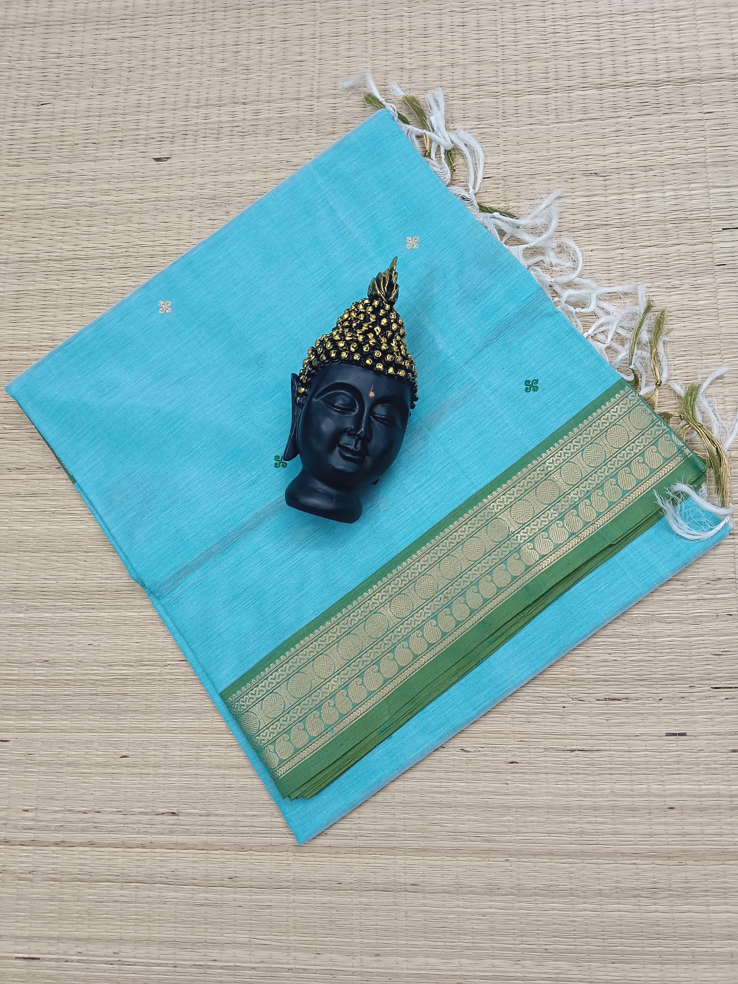 Handloom Kanchi Silk Cotton -Butta -Pastal Blue - HSC04