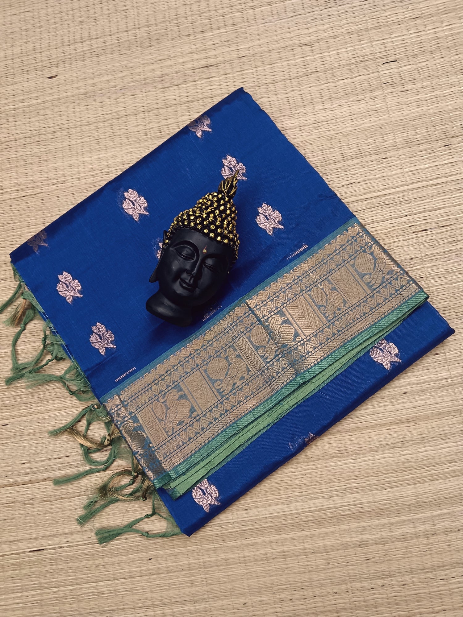 Handloom Kanchi Silk Cotton - Big Butta - Blue -HSC05