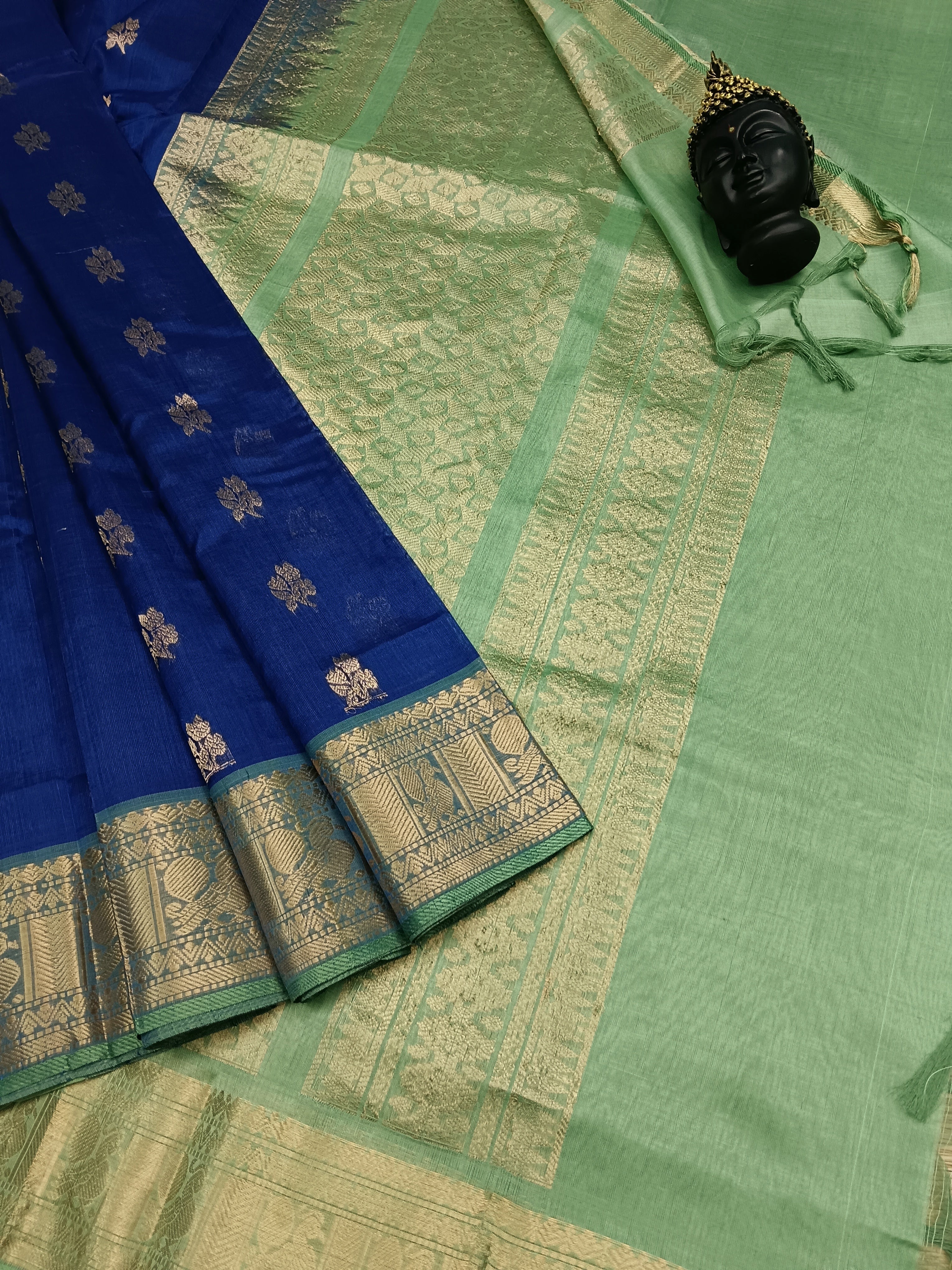 Handloom Kanchi Silk Cotton - Big Butta - Blue -HSC05