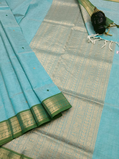 Handloom Kanchi Silk Cotton -Butta -Pastal Blue - HSC04