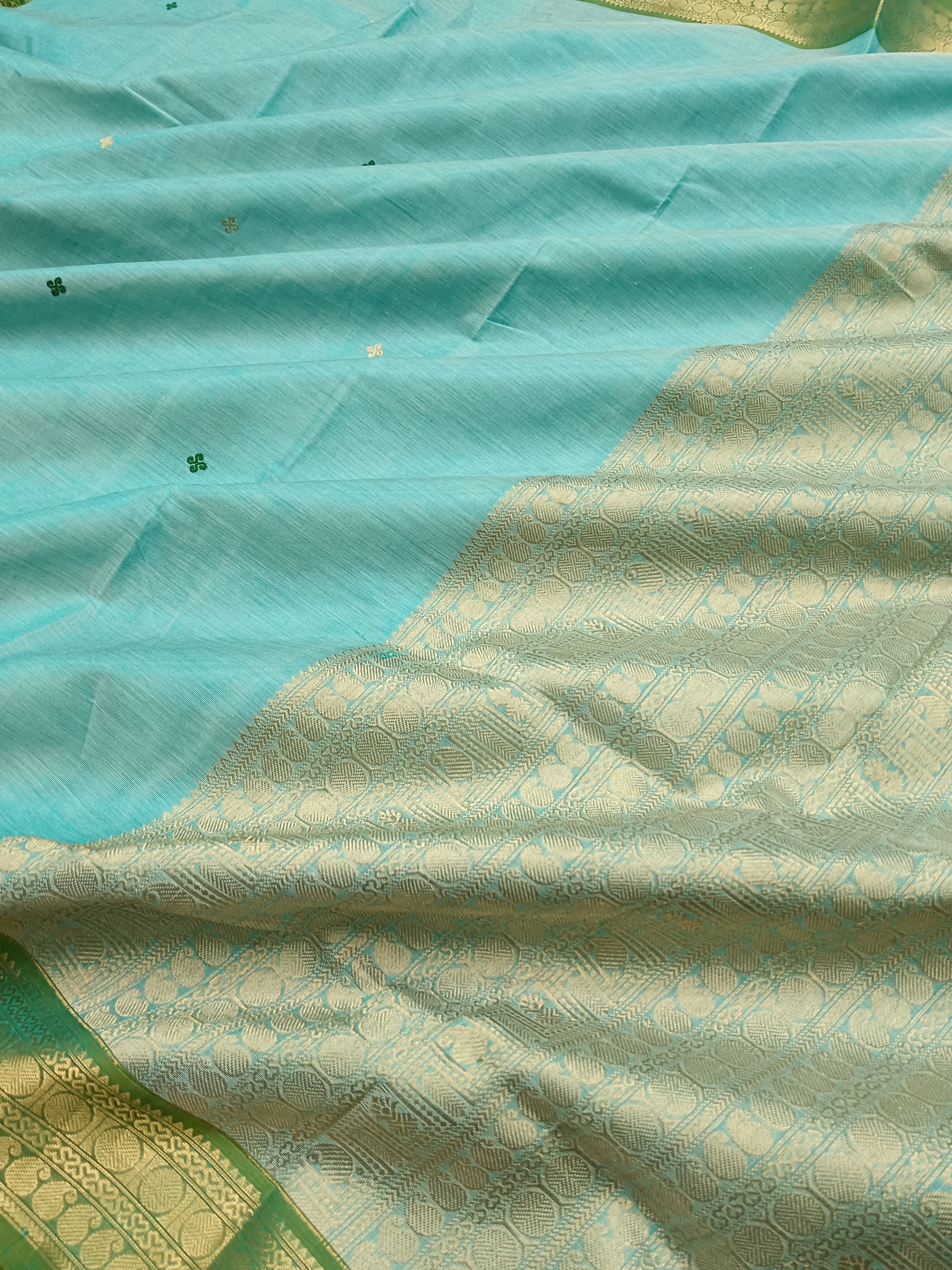 Handloom Kanchi Silk Cotton -Butta -Pastal Blue - HSC04