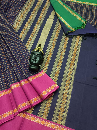 Shubhavastram - Heritage Handwoven Cotton - Ganga-Jamuna  - Blue -02